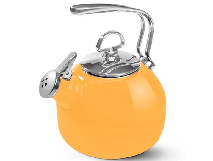 Chantal Klassischer Teekessel, 1,8 QT, Emaille auf Stahl, zweifarbige Mundharmonika-Pfeife, schnelles Kochen und gleichmäßiges Erhitzen (Ringelblume)