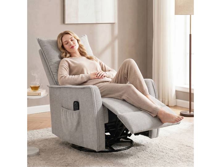 HOMCOM Fauteuil Massant Inclinable Pivotant Chauffant Gris Clair
