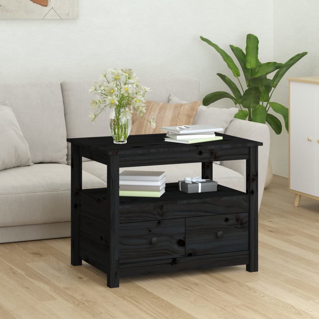 Latitude Run Kitrina Solid Wood Solid Wood Coffee Table with Storage Black