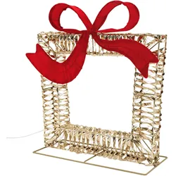 LED GESCHENKBOX WEIHNACHTEN mit Schleife Weihnachtsdeko mit Timer Außen Weihnachtsbeleuchtung 500 LEDs Warmweiß 58x63 cm