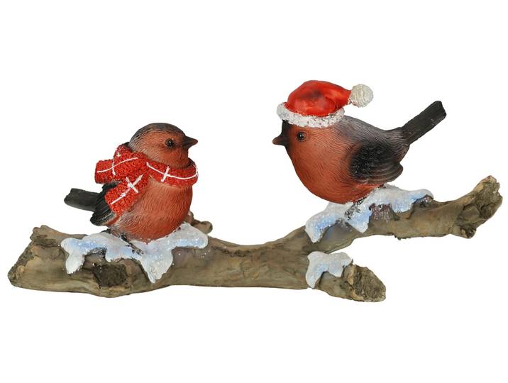 Dekofigur I.GE.A. Vögel auf Baumstamm , braun, B:23cm H:10cm, Polyresin, Dekofiguren, Dekofigur, Tierfigur auf Ast Statue Herbstdeko Winterdeko Weihnachtsdeko Deko