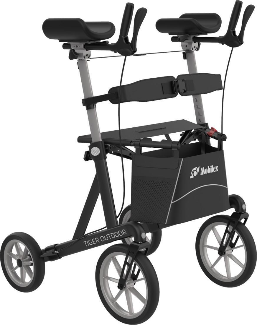 FabaCare Arthritis Rollator Tiger Outdoor XXL, Unterarmrollator, gepolsterte Armauflagen, höhenverstellbarer Arthritsrollator, mit Tasche, bis 200 kg, Braun