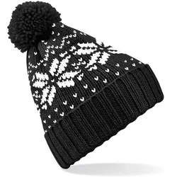 Beechfield Unisex Fair Isle Snowstar Beanie Bommel-Mütze B456 black/white one size