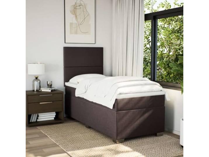 KTHLBRH Boxspringbett mit Matratze 80 x 200 cm Dunkelbraun Taschenfedern, verstellbares Kopfteil, Lattenrost inklusive, waschbarer Matratzenbezug