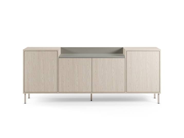 Buffet 4 portes décor chêne clair et vert 200 cm