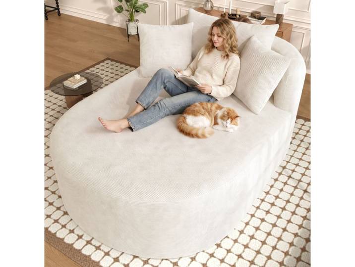 WUVRIE Fauteuil relax ovale compressé en corduroy beige clair sans montage 1 place