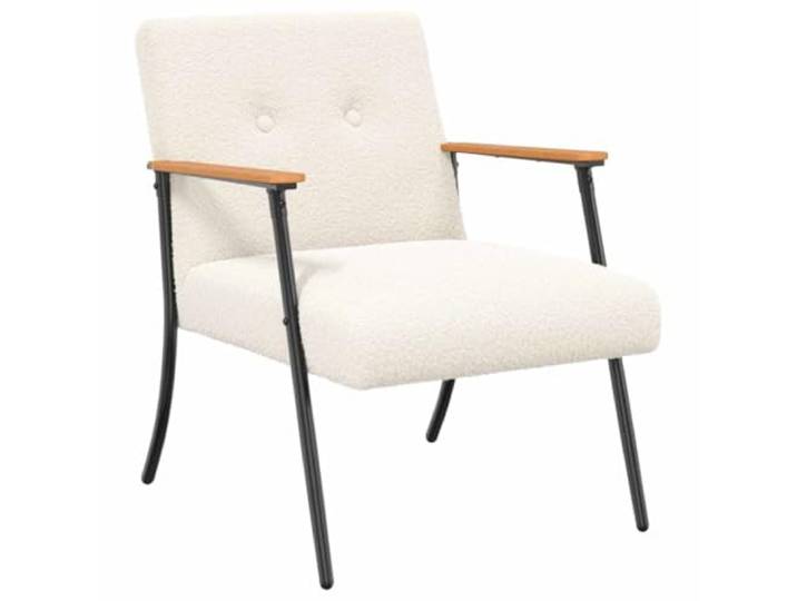 Moderner Sessel Creme Lockiger Wollähnlicher Stoff Stahlbeine Ergonomisch,Stahlbeine,Sperrholzrahmen,Innenbereich,Wohnzimmer,Schlafzimmer,Lesen,Entspannen,Pflegeleicht,Samtig