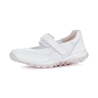 Riemchenballerina GABOR, Damen, Gr. 44, ungefüttert, weiß, Leder, Textil, Schuhe Riemchenballerina, Klettschuh, Freizeitschuh, Komfortschuh mit Lochmuster