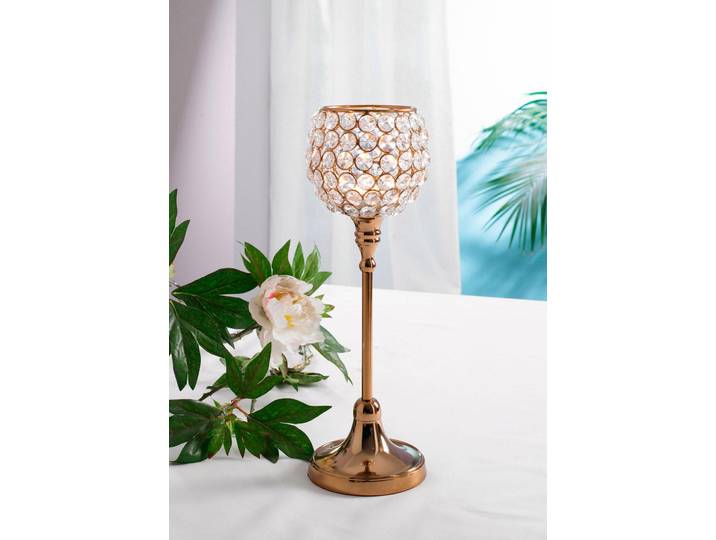 Kerzenständer GOODPRODUCT Kristall , braun (kupferfarben), H:32cm Ø:11cm, Aluminium, Glas, Kerzenhalter, Kerzenständer