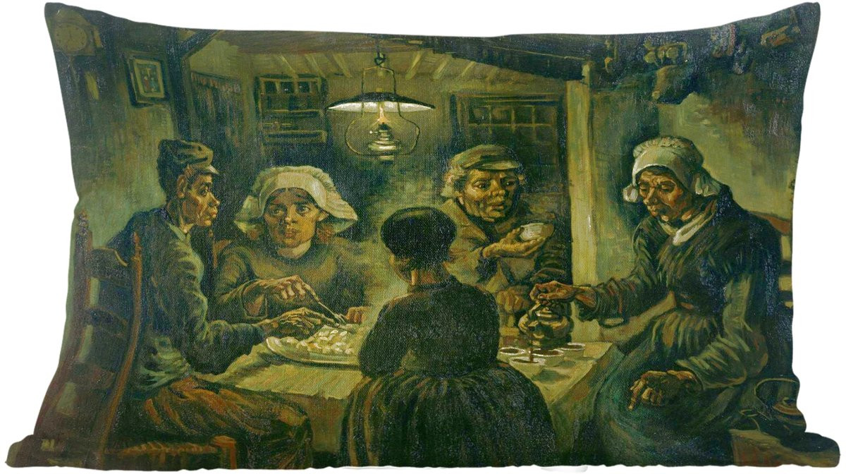 Katoenen sierkussen met afbeelding De Aardappeleters van Vincent van Gogh, 60 x 40 cm