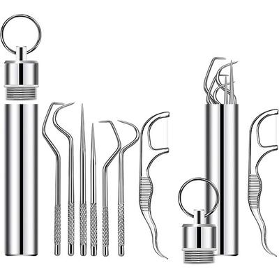 7-teiliges Set tragbarer Zahnstocherhalter mit Edelstahl-Spender für die Zahnreinigung, einzigartiges Wohndesign