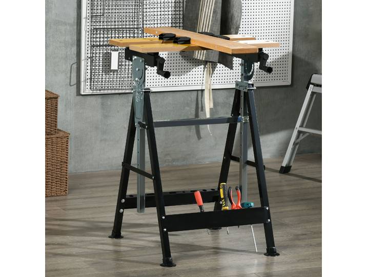 HOMCOM Établi Pliant Réglable 100kg Noir Bois Atelier