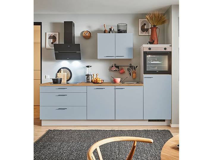 Autarke Küchenzeile 260cm Ausrichtung rechts Blau/Pastellblau