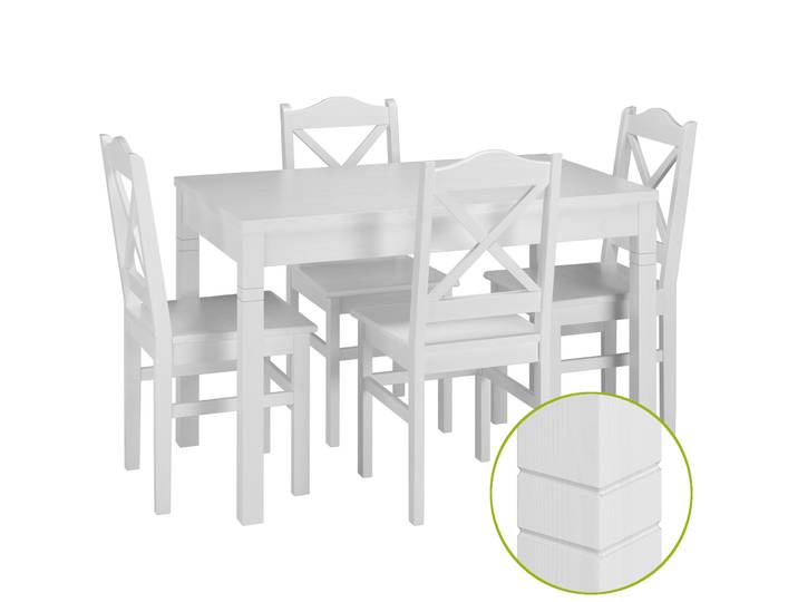 Schöne Essgruppe mit Tisch und 4 Stühlen Kiefer Massivholz Waschweiß