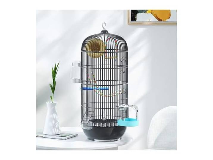 Flugkäfig Vogelkäfig, runder Käfig, Papagei, Typ Draht, einfacher mit Tablett(Schwarz)
