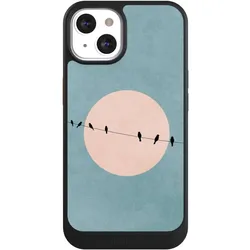 Nivocase Hülle für Apple iPhone 13 Handyhülle NIVOcore Case Schwarz Mond Vogel türkis (Apple iPhone 13), Smartphone Hülle, Schwarz, Türkis