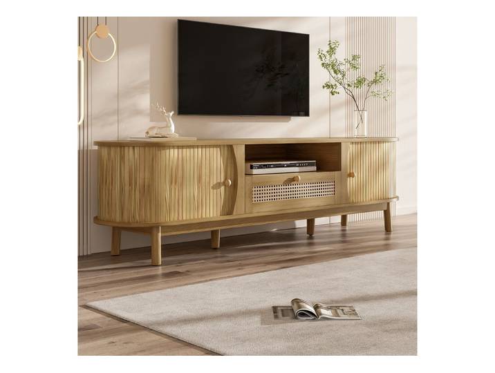 HAUSS SPOLE TV-Schrank mit Schubladen,TV-Regal Sideboard mit Massivholztüren aus Rattan (1-St)