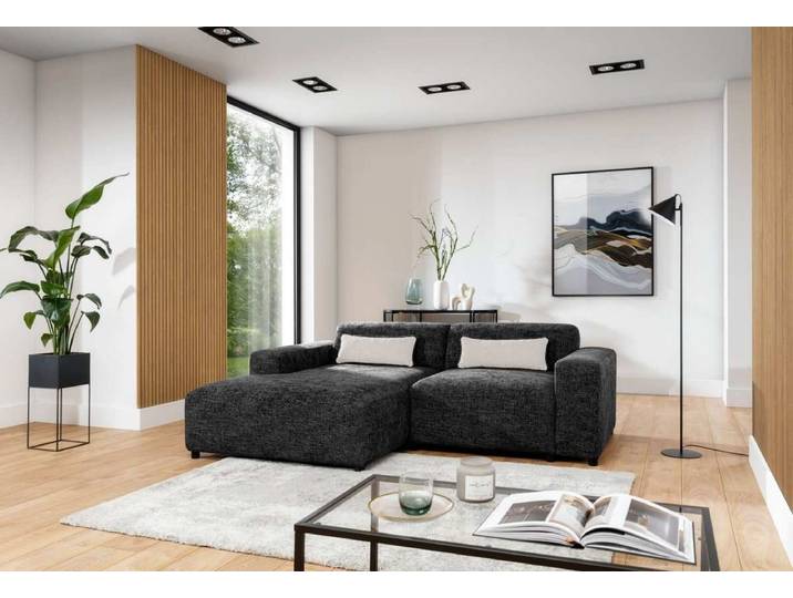 Designer Ecksofa Napoli - Schwarz - Rechts - Stoff - Luxusbetten24