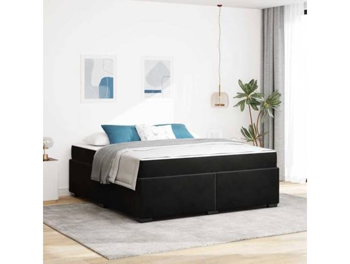 Samt Bettgestell mit Matratze elegantes Design 180 x 200 cm Schwarz Bettgestell mit Matratze Schwarz 180x200 cm Samt Stoff Boxspring Optik Komfort Lattenrost