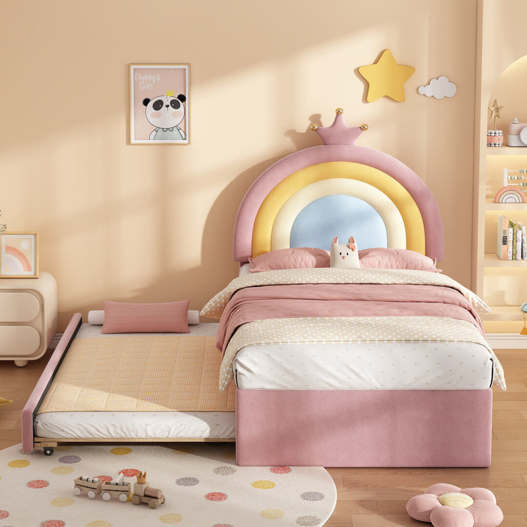LIFE CARVER Upholstered Single (3') Bed Pink 139cm H X 94cm W X 204cm L