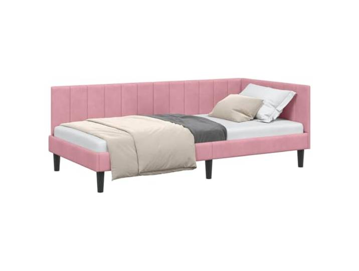 PUGYNBK Eckbettgestell in Rosa, 90 x 200 cm, Samt L-Form, kurzes Kopfteil, Lattenboden, Höhe 31 cm, geeignet für kleine Räume
