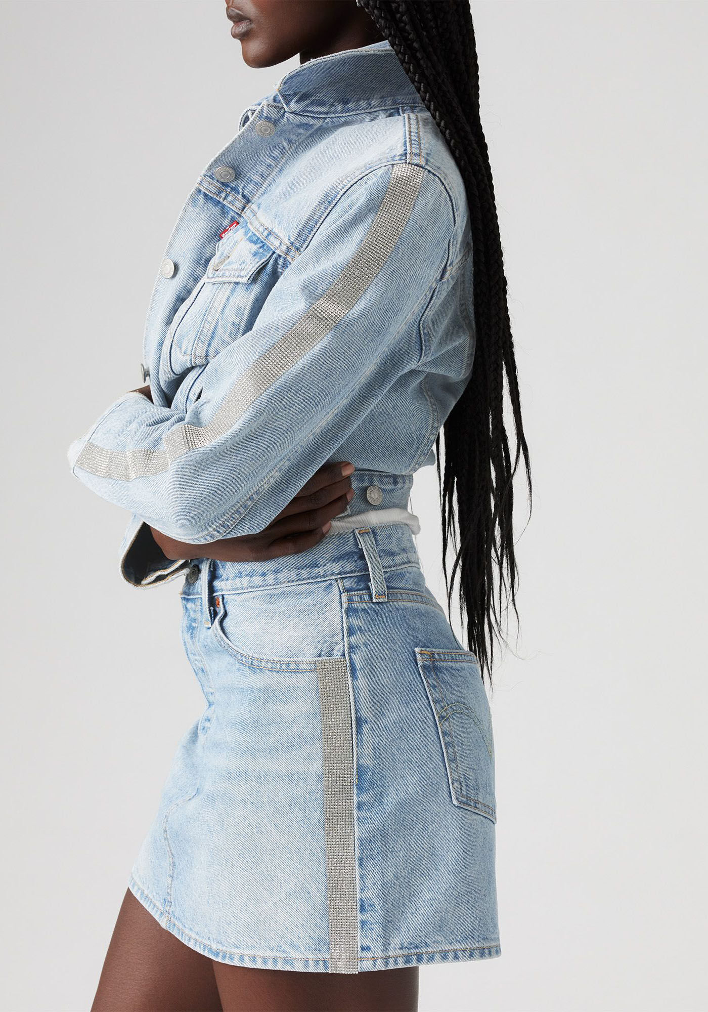 Jeansrock LEVI'S "ICON SKIRT", Damen, Gr. 28, silber (good as silber skirt), Denim/Jeans, Obermaterial: 100% Baumwolle, Po-bedeckend, Röcke Jeansrock, mit Glitzerdetails an Seitennähten good as silber skirt 28