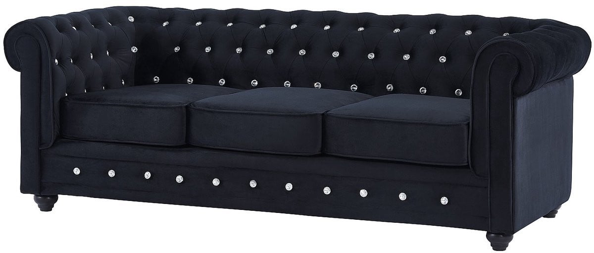 Vente-unique Chesterfield Zitbank Zwart Fluweel met Kristalknopen