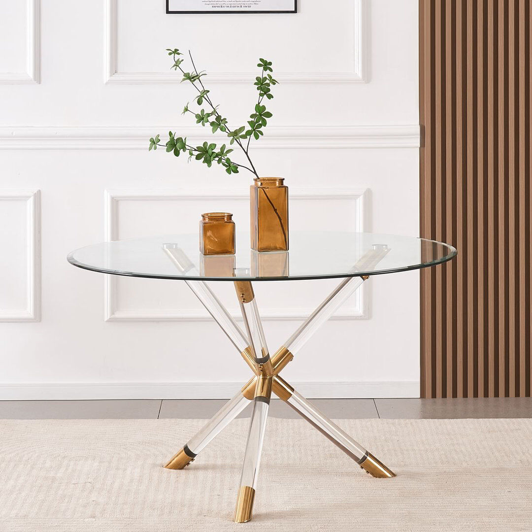 Metro Damaury Round and Circular Glass Top Dining Table Gold/Clear