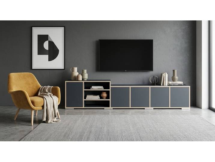 Asymmetrisches, breites Sideboard nach Maß Premium Dekore Schwarz Multiplex Kante