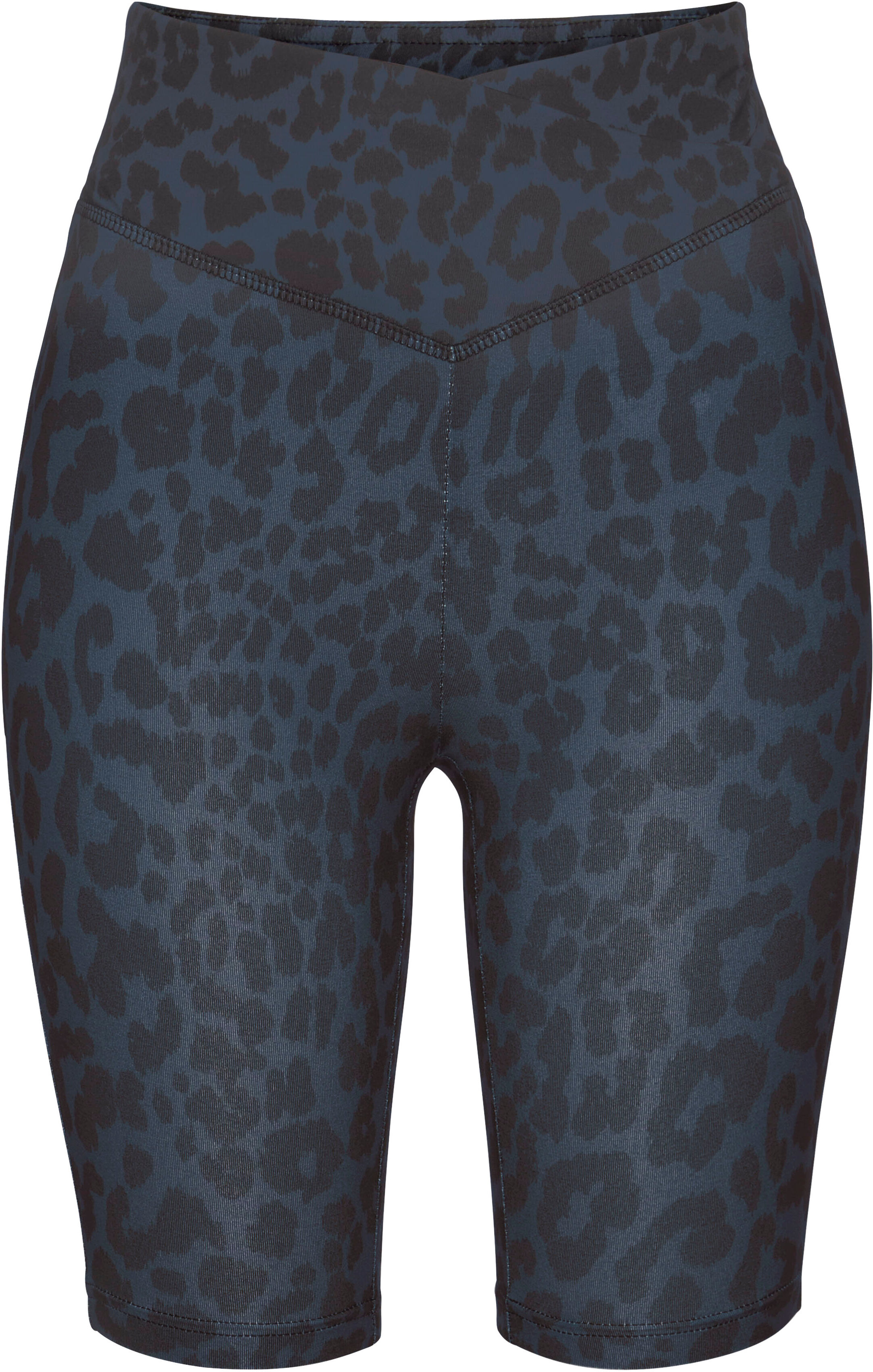 Radlerhose LASCANA ACTIVE, Damen, Gr. 32/34, N-Gr, grau (anthrazit leo), Obermaterial: 79% Polyester, 21% Elasthan, figurbetont kniefrei, Hosen Radlerhose, mit Leo-Print anthrazit leo 32/34, N-Gr