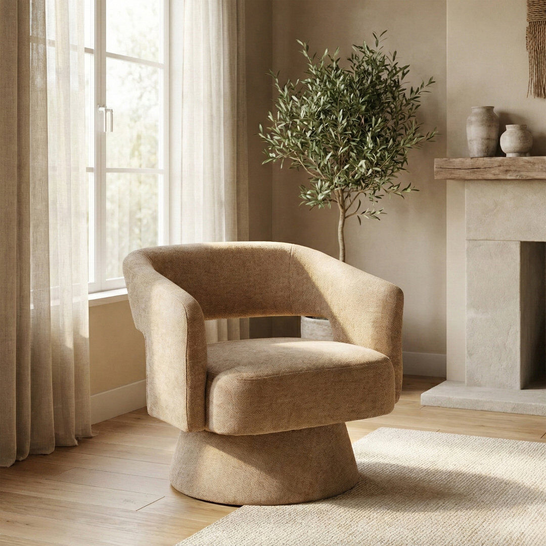 Fairmont Park Albulena Upholstered Textured Weave Swivel Armchair Oatmeal 70cm H X 75cm W X 72cm D