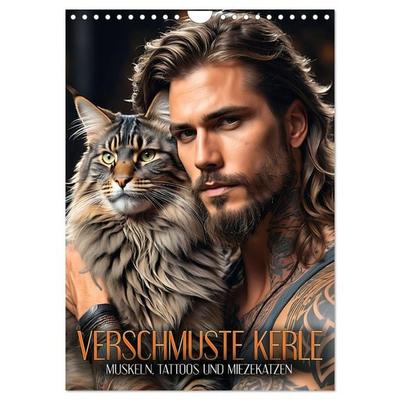 Verschmuste Kerle - Muskeln, Tattoos und Miezekatzen (Wandkalender 2026 DIN A4 hoch), CALVENDO Monatskalender