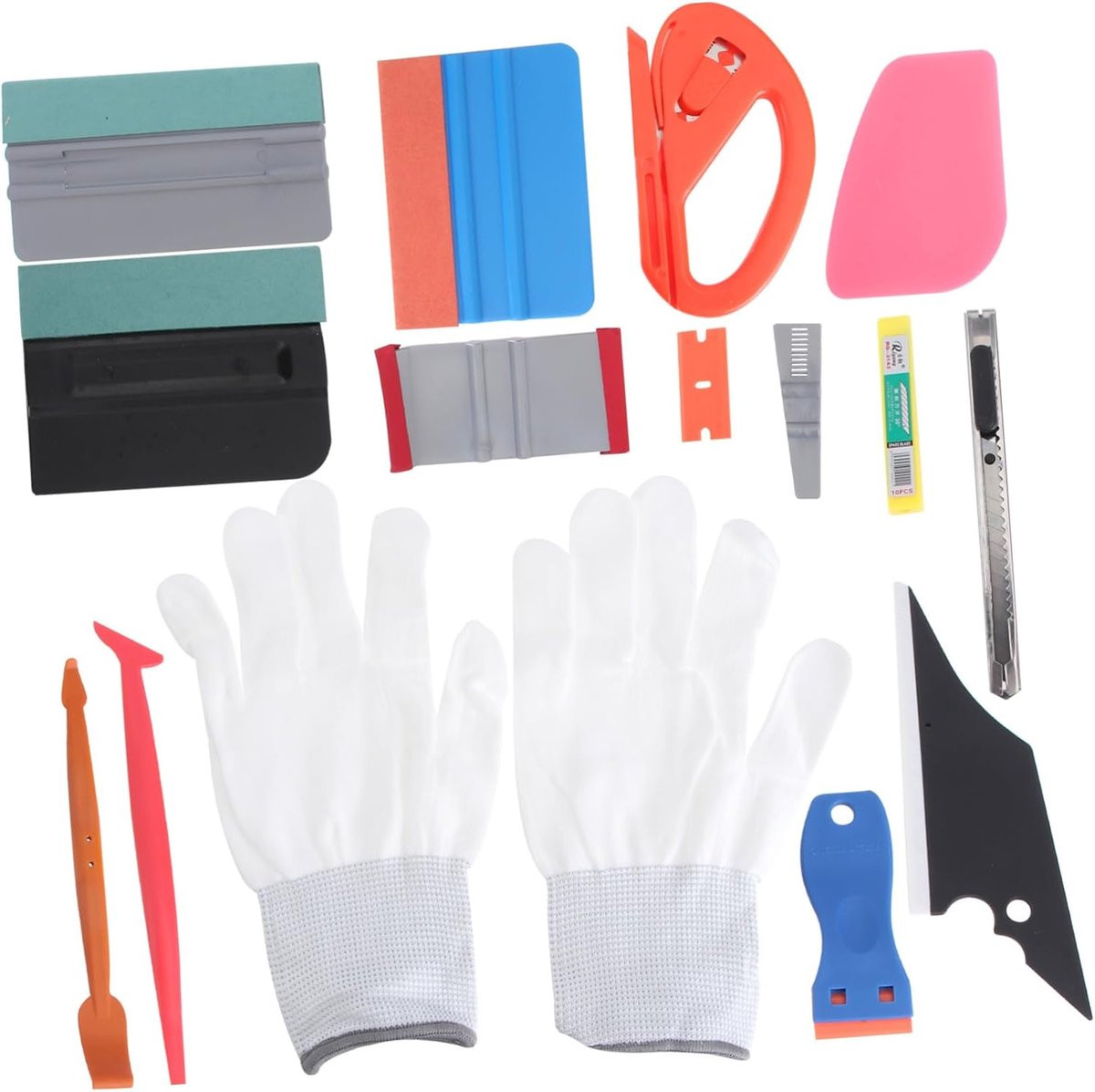 Foliewisser Set 15-delige Rakel Tool Kit voor het aanbrengen van autofolie - 23 cm - Assorti