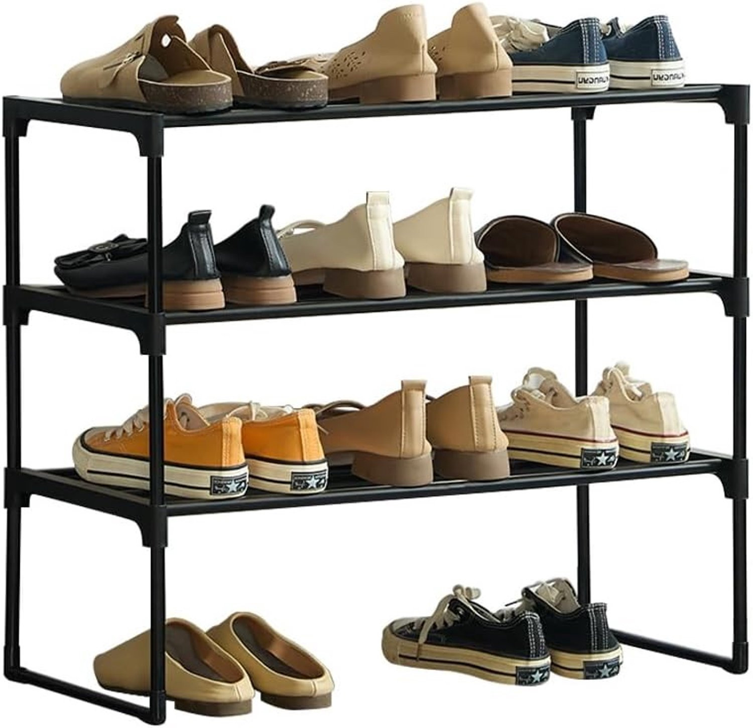 3-laags stapelbaar schoenenrek voor 9 paar schoenen van roestvrij staal