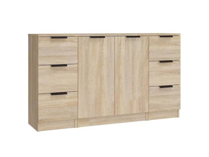 Fisinber Sideboard 3er Set Sonoma-Eiche Kommode Holzwerkstoff 70 cm Vielseitiges 3-teiliges Schrank-Set für Wohnzimmer & Schlafzimmer mit Schubladen & Türen für modulare Ordnung.