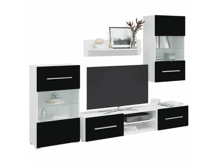 Meuble TV Mural avec Éclairage LED 5 Pièces Armoire de Télévision avec Compartiment Meuble Télé de Salon Intérieur 243864