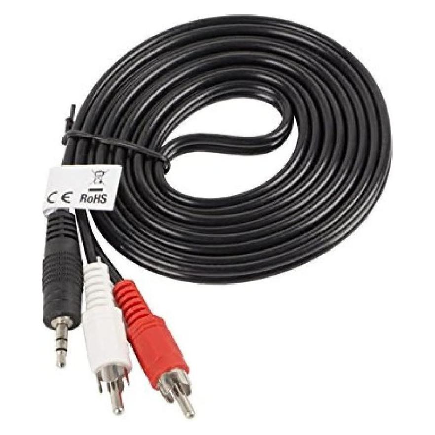 Lanberg Kabel Minijack - 2x Chinch M/M 2M (2 m, AUX Kabel, Cinch Kabel) (CA-MJRC-10CC-0025-BK)