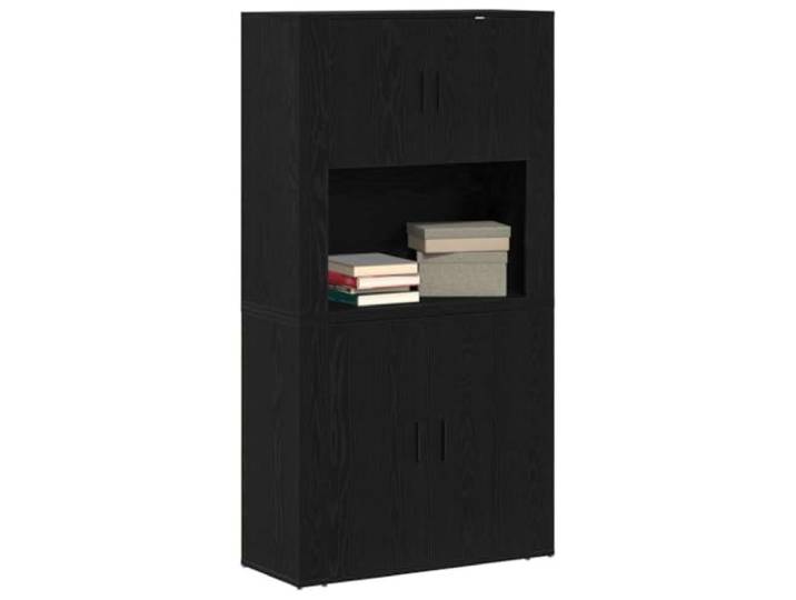 KTHLBRH Sideboard 4 Türen Eiche Schwarz 80 x 33 x 150 cm Holz mehrschichtig Schwarze Metallgriffe mit Scharniertüren, rechteckig, für Wohnzimmer oder Esszimmer