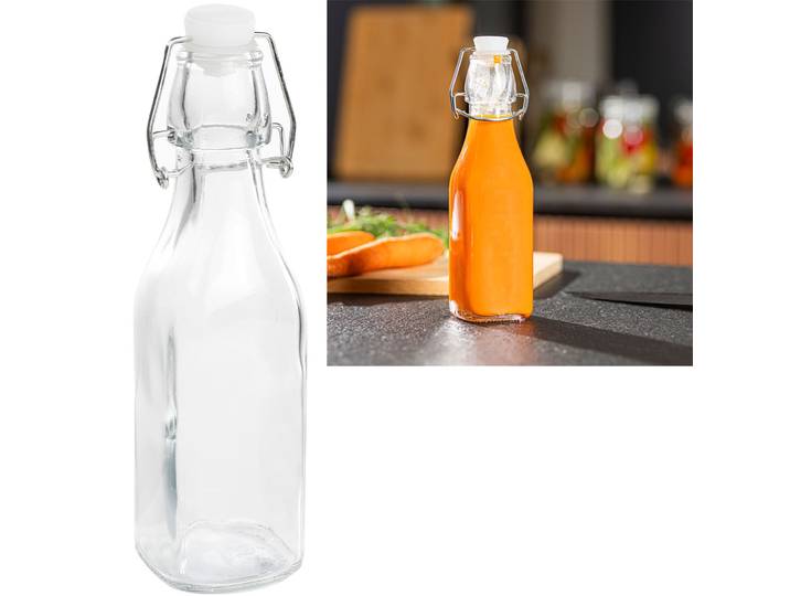 Bügelflasche aus Glas, vierkantig, 250ml