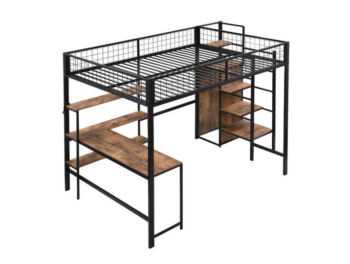 Komhtom Hochbett 140x200cm mit Einbauschrank in schwarz, Schwarz, Metall, Mode, 140x200 cm, Babymöbel & Kindermöbel, Kinderzimmer & Jugendzimmer, Kinderbetten, Hochbetten