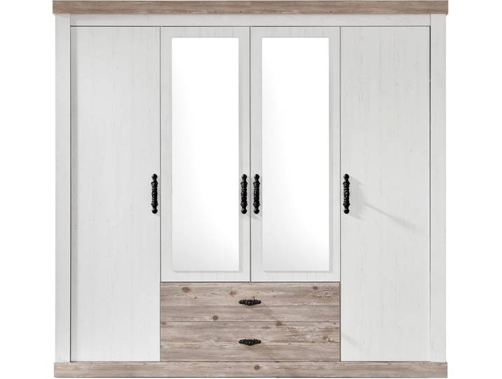 Drehtürenschrank HOME AFFAIRE Florenz Landhausschrank,rustikale Metallgriffe mit feinen Verzierungen , weiss (weiß, pinie), B:217cm H:201cm T:60cm, Holzwerkstoff, Schränke, Drehtürenschrank, Kleiderschrank mit Spiegel Schlafzimmerschrank BESTSELLER Garderobe