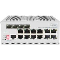 Digitus Industrieller 8+4 L2 managed Gigabit Ethernet Switch (12 Ports), Netzwerk Switch, Grau