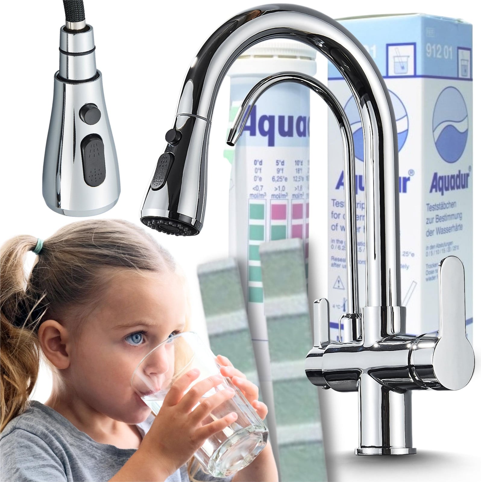 ARI Nordic Professionele Keukenmengkraan met Waterfilteraansluiting en Uitschuifbare Douche, Chroom, 360° Draaibaar