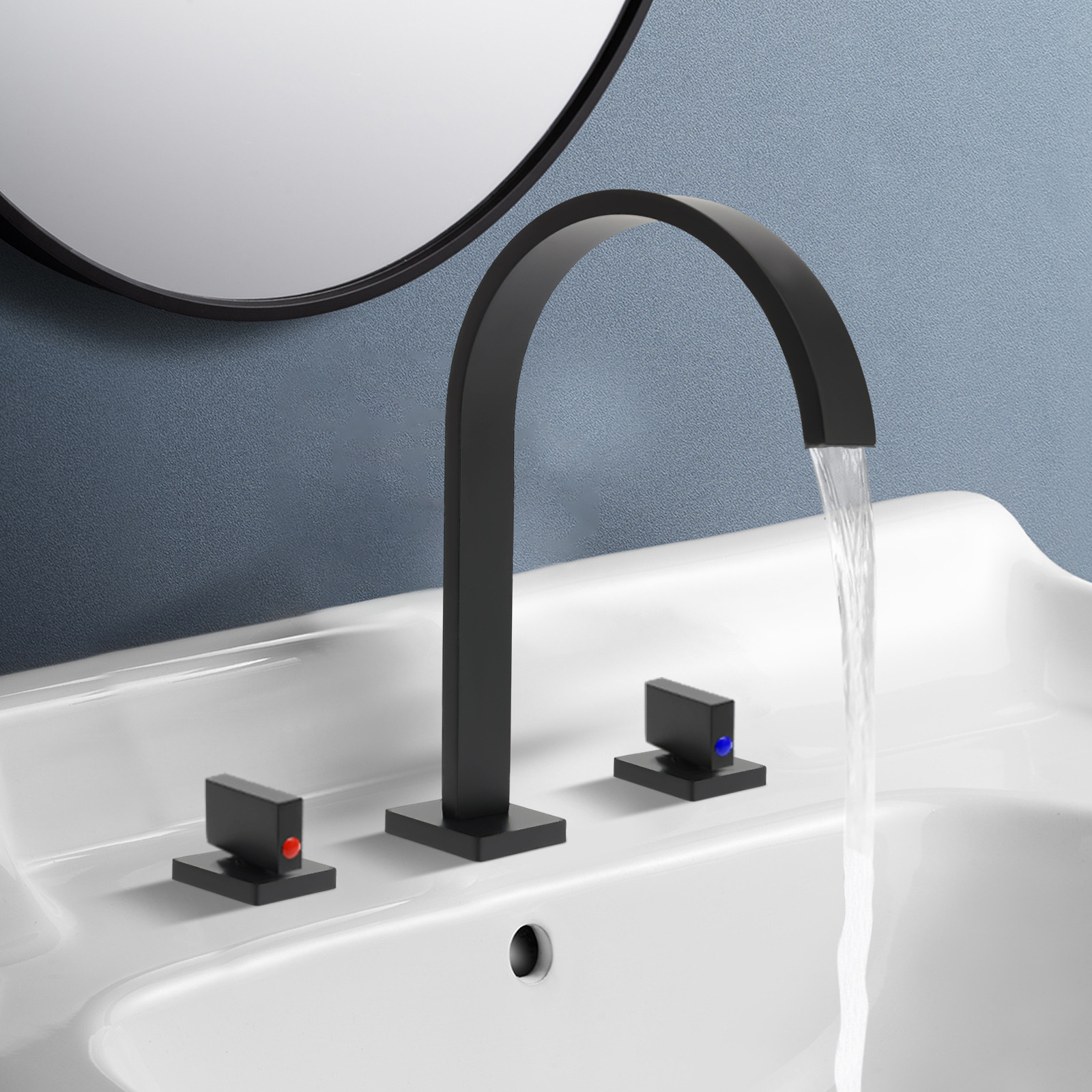 Easybuy 3-gaats watervalmengkraan van messing in zwart voor wastafel, badkamer en keuken