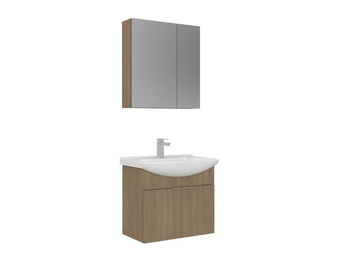 Meuble avec simple vasque et miroir Purus 65 - 65 x 50 x 58 cm - Oak