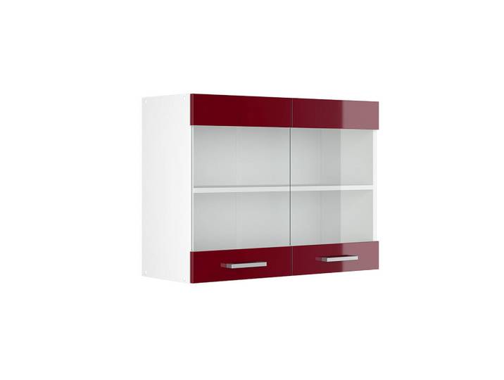 Vicco Küchenglasschrank R-Line Rot Hochglanz 80 cm, Rot, Weiß, Holzwerkstoff, 1 Fächer, Rechteckig, 80x60x31 cm, Küchen, Küchenmöbel, Küchenschränke, Küchenoberschränke