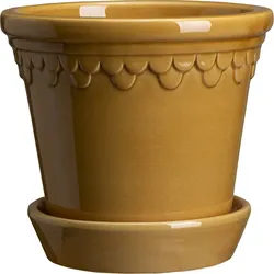 Københavner Blumentopf 21 cm gelb mit Untersetzer glasiert