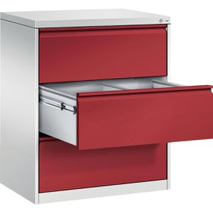 CP-Möbel Hängeregisterschrank Acurado C2000, 2-bahnig, 3 Schübe, lichtgrau / rot