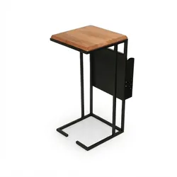 Relaxdays Beistelltisch mit Zeitungsablage, HBT: 63x30x37 cm, Holz, Metall, C-Form, Industrial Sofatisch, braun/schwarz