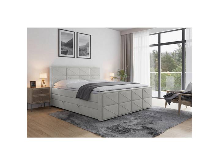 Livetastic Boxspringbett, Hellgrau, Metall, Kunststoff, Karton, teilmassiv, Hartholz,teilmassiv, Hartholz, H3, Höhe ca. 16 cm, 180x200 cm, Bettkasten, Schlafzimmer, Betten, Doppelbetten